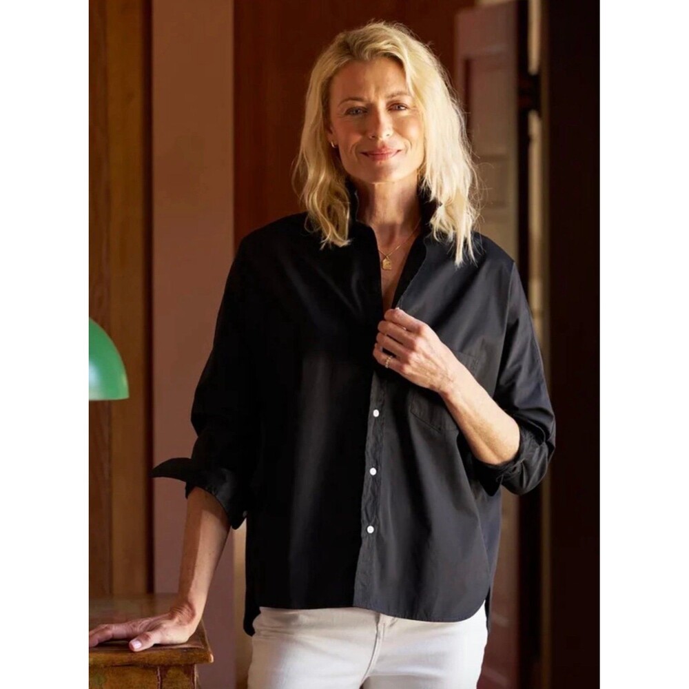 Frank & Eileen Oona Button Down Shirt Black Superluxe Italian Cotton XL EUC